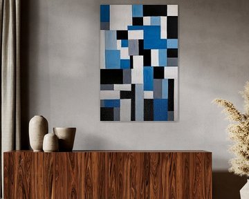 Abstraction en bleu et noir sur De Muurdecoratie