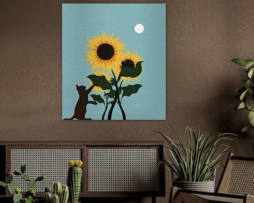 Kat en zonnebloemen in de tuin van RickyAP