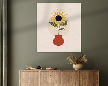 Minimal art Abstract mooie zonnebloem in een pot van RickyAP