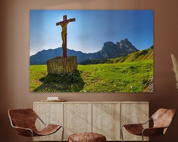 Mountain cross in front of the Aggenstein, 1986m, Tannheimer Berge, Allgäu Alps by Walter G. Allgöwer