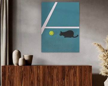 Kat en tennisbal minimale kunstillustratie van RickyAP