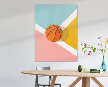 Minimaal kunstwerk van basketbalveld in pastelkleuren van RickyAP