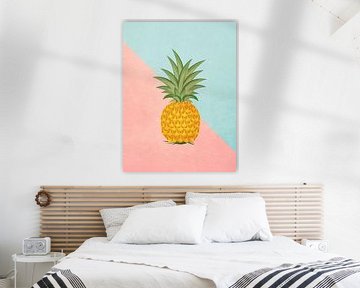 Minimal art Ananas met roze en blauwe kleur van RickyAP