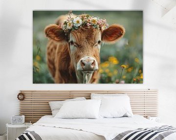 Met bloemen versierd koeienportret - Idyllisch kunstwerk voor dieren- en natuurliefhebbers van Poster Art Shop