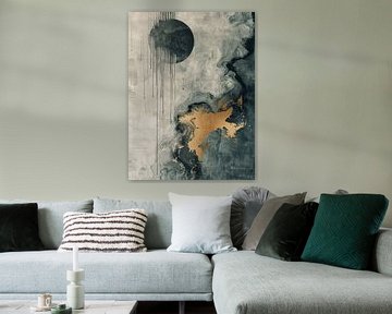 Modern abstract in groen en goud van Japandi Art Studio