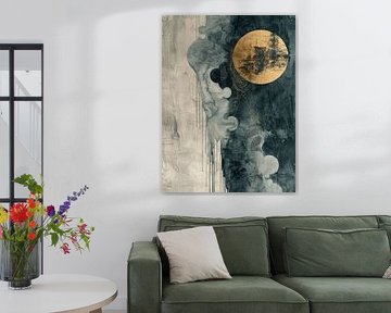 Abstrait moderne en vert et or sur Japandi Art Studio