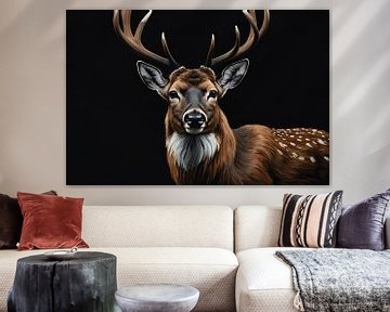 Deer with black background by De Muurdecoratie
