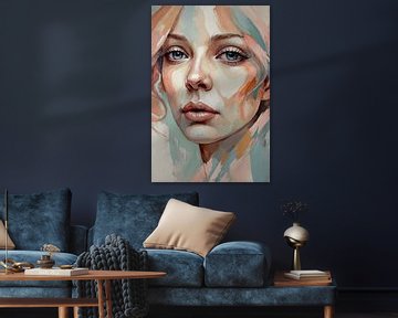 Portrait de femme aux couleurs pastel sur De Muurdecoratie