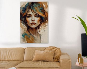 Portrait abstrait d'une femme sur De Muurdecoratie