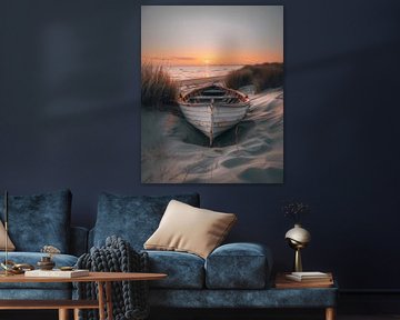 Lumière du soir et bateau de pêche