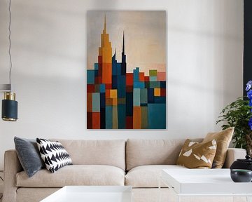 Skyline in abstracte vormen van De Muurdecoratie