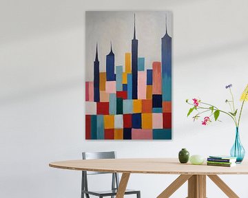 Skyline in Formen und Farben von De Muurdecoratie