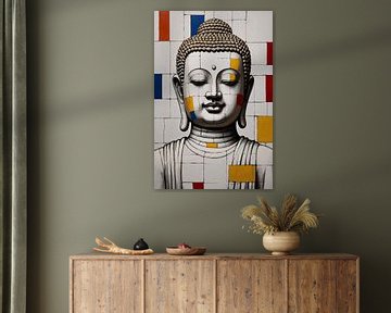 Bouddha de style Piet Mondrian sur De Muurdecoratie