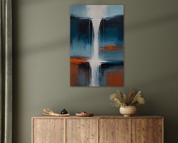 Abstrakter Wasserfall mit Orange und Blau von De Muurdecoratie