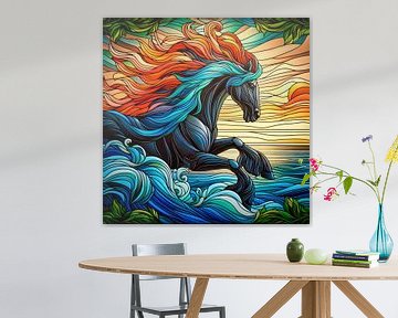 Glas in lood paard in galop van Digital Art Nederland