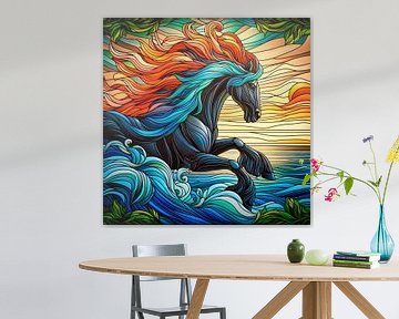 Cheval en vitrail au galop sur Digital Art Nederland