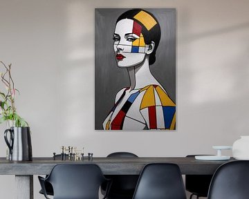 Vrouw in stijl van Piet Mondriaan van De Muurdecoratie