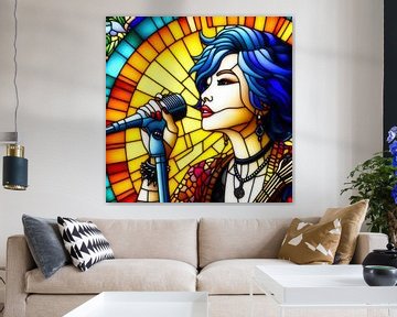 Rock'n'Roll-Sängerin mit Glasmalerei