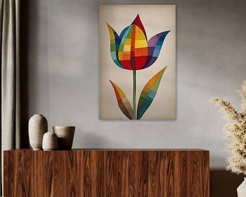 Portrait d'une tulipe colorée sur De Muurdecoratie