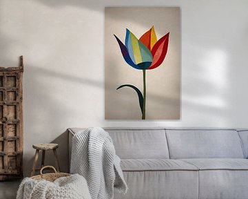 Portrait d'une tulipe colorée sur De Muurdecoratie