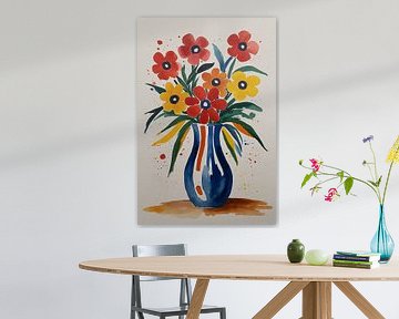 Fleurs dans un vase aquarelle sur De Muurdecoratie