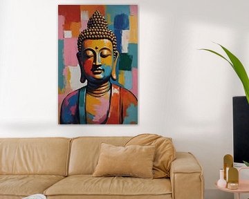 Portrait moderne Bouddha sur De Muurdecoratie