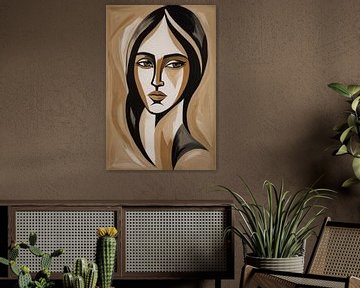 Abstract beige woman by De Muurdecoratie