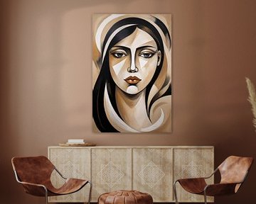 Portrait de femme orné de beige sur De Muurdecoratie