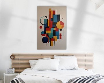 Abstracte compositie met primaire kleuren en geometrische vormen van De Muurdecoratie