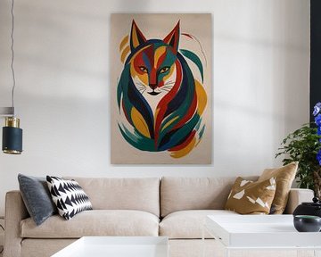 Abstrakte geometrische Katze in Farbe von De Muurdecoratie