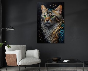 Golden Aura Illuminated Mystic Cat by De Muurdecoratie