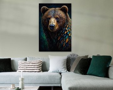 Enchanting Bear Under Starry Sky by De Muurdecoratie