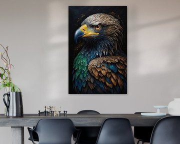 Eagle in Gold and Blue Splendour by De Muurdecoratie