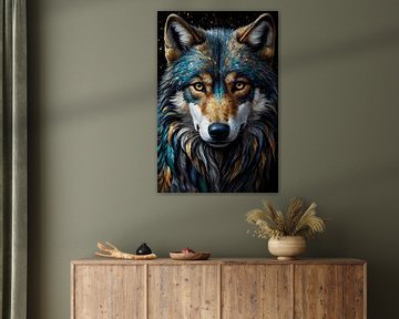 Sternenhimmel-Wolf in lebendigen Farben von De Muurdecoratie