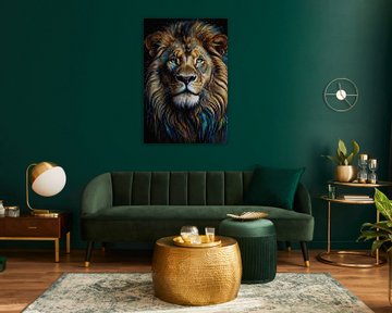 Blue-Eyed Lion Amidst Cosmic Stardust by De Muurdecoratie