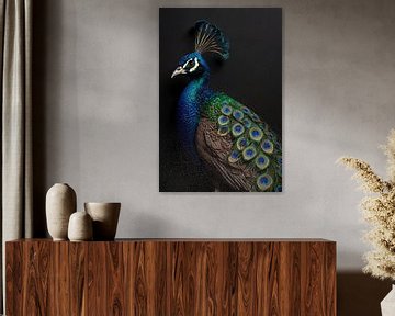 Beautiful Peacock with Colourful Feather Plumage by De Muurdecoratie