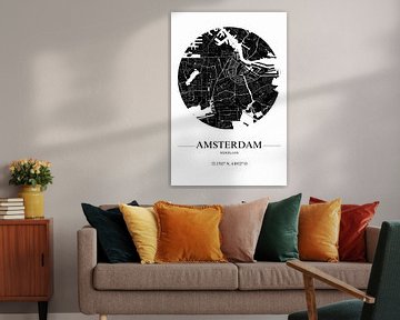 Plan de la ville d'Amsterdam en noir et blanc sur De Muurdecoratie