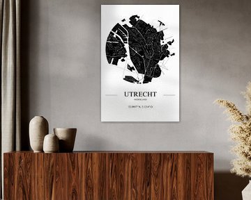 Carte abstraite de la ville d'Utrecht en noir et blanc sur De Muurdecoratie