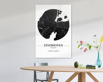 Eindhoven city map with coordinates by De Muurdecoratie