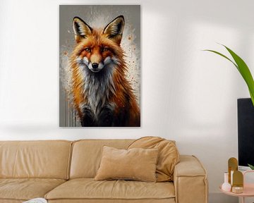 Expressive Fox with Splashes of Modern Art van De Muurdecoratie