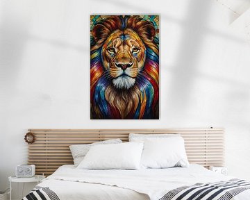 Stained Glass Lion in Vibrant Colors by De Muurdecoratie