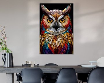 Hibou coloré en style vitrail sur De Muurdecoratie