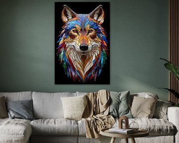 Mystical Wolf in Stained Glass Artistry by De Muurdecoratie