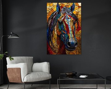 Abstract Horse Head in Stained Glass Style by De Muurdecoratie