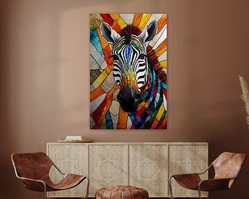 Kleurrijk Zebra Glas-in-lood Kunstwerk van De Muurdecoratie