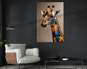 Regenboog Mozaïek Giraffe Kunstwerk van De Muurdecoratie