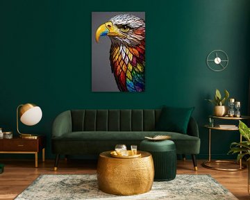 Mosaik-Adlerkopf in leuchtenden Farben von De Muurdecoratie
