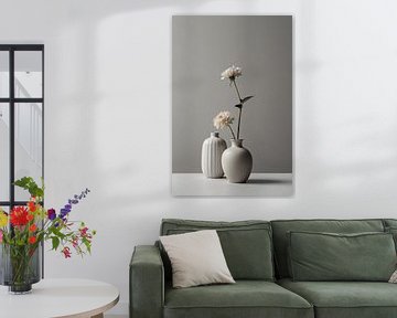 Minimalistische Vasen und weiße Blumen Stillleben von De Muurdecoratie