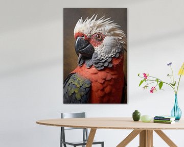 Red and White Parrot with Artistic Flare van De Muurdecoratie