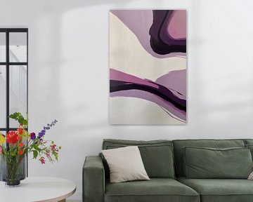 Abstrakte lila Wellen auf minimalistischer Leinwand von De Muurdecoratie